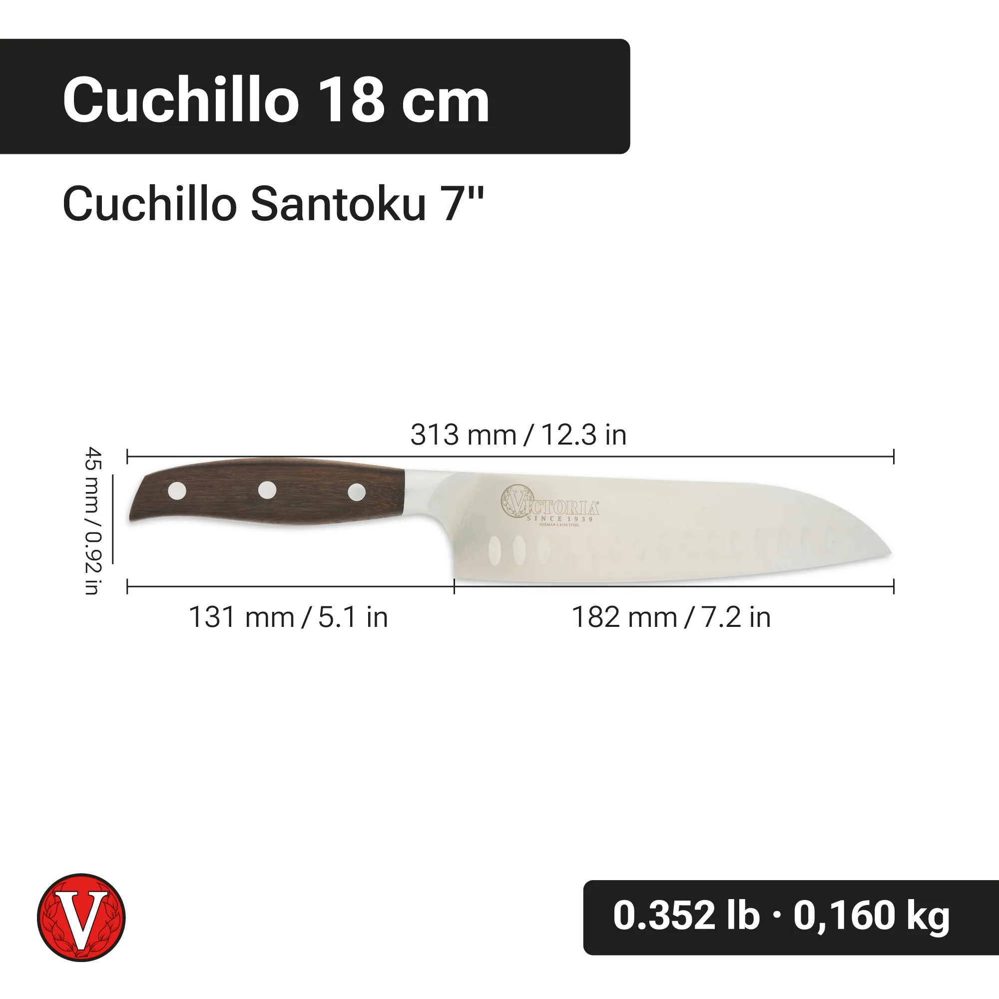 Cuchillo Santoku Japonés 7” en Acero Inoxidable – Victoria - Image 3