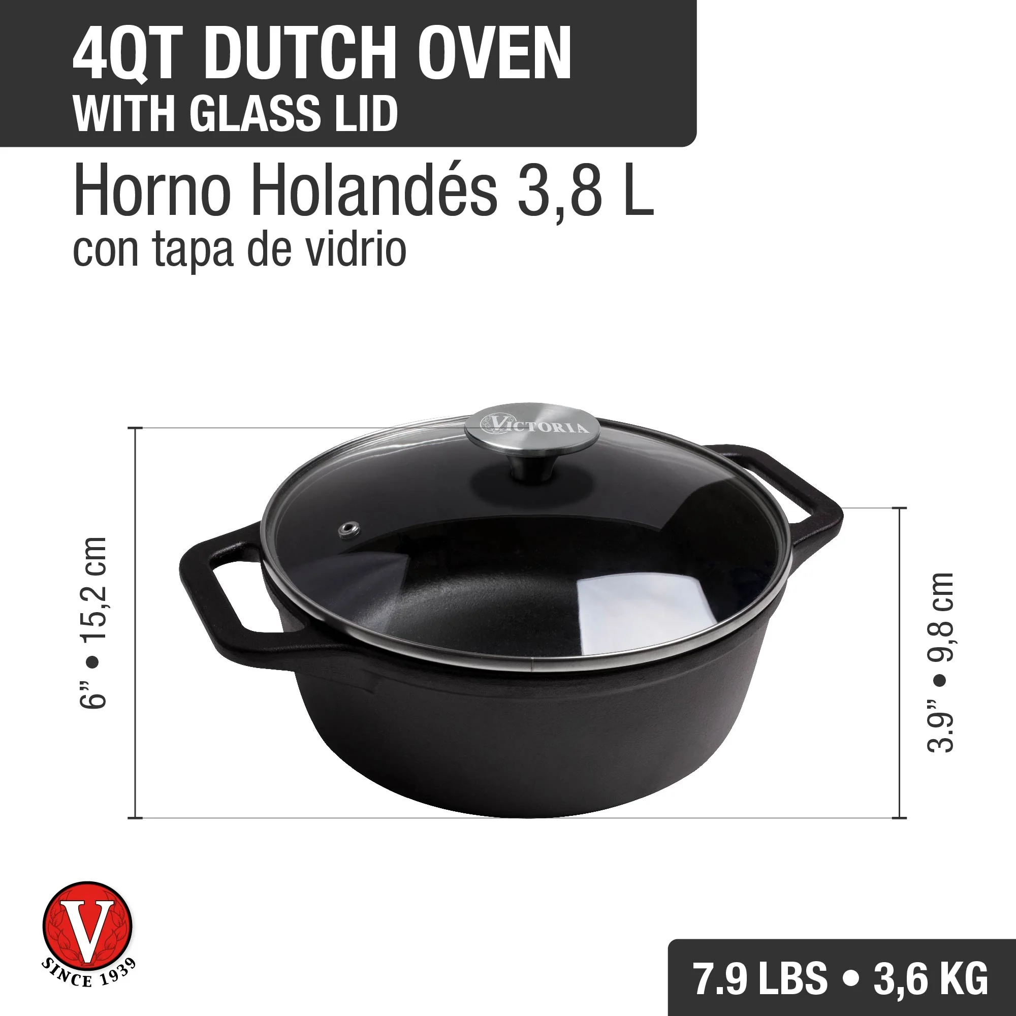 Horno Holandés 3,8 L Olla Esmaltada Tapa de Vidrio - Image 3
