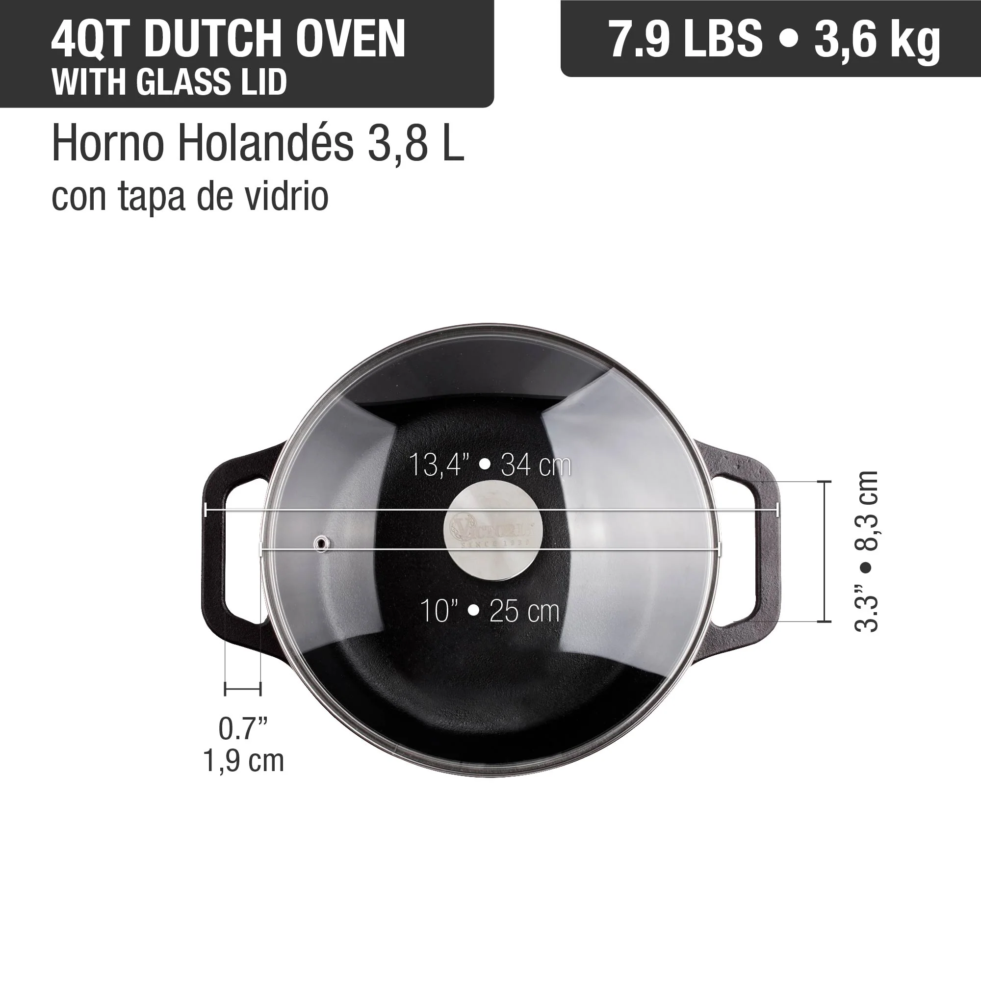 Horno Holandés 3,8 L Olla Esmaltada Tapa de Vidrio - Image 4