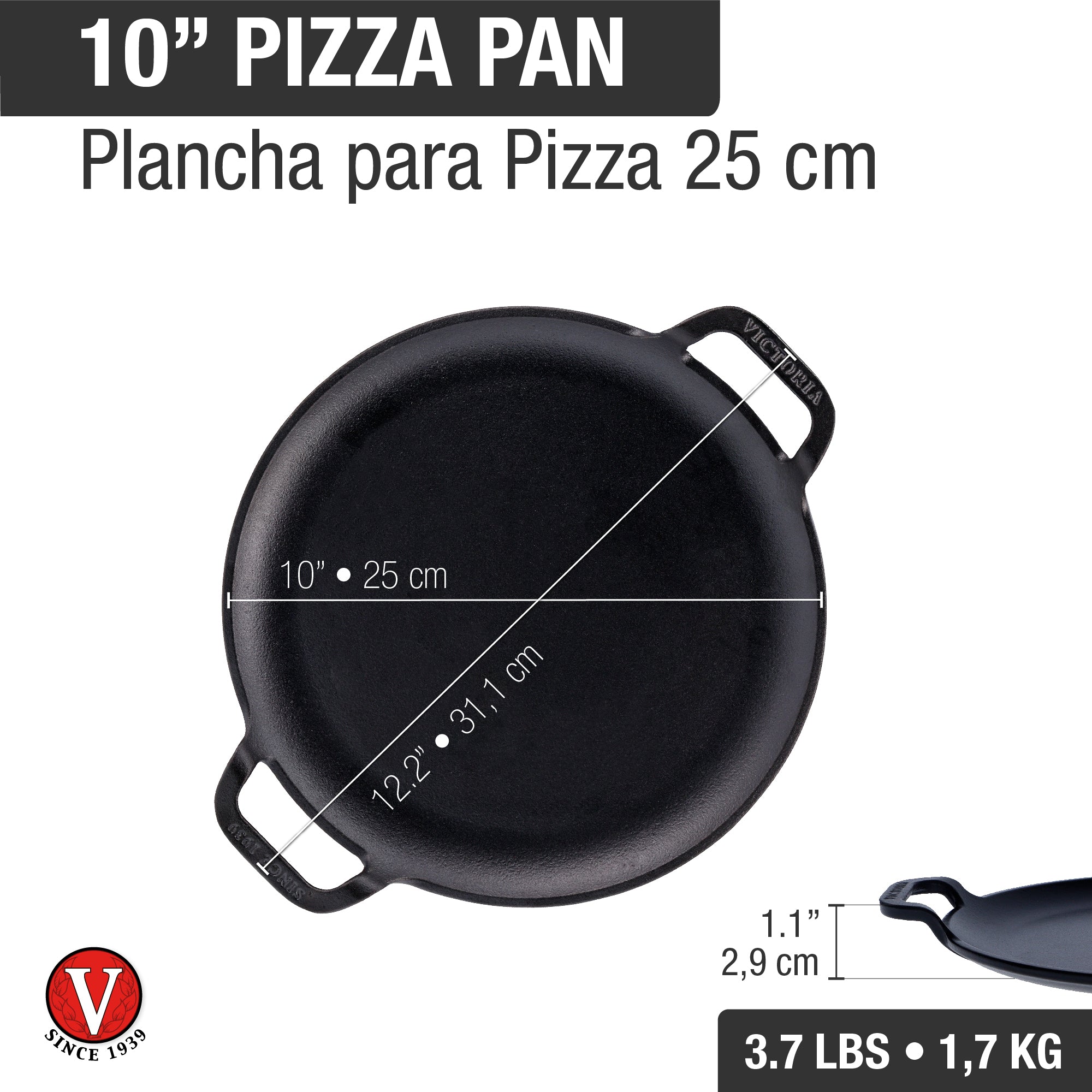 Plancha Para Pizza Doble Asa 25 Cm - Image 3